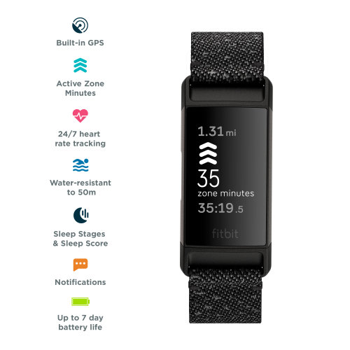 Tracker Fitbit Charge 4 FB417BKGY SE NFC Granite Reflective Woven/Black