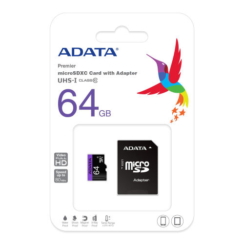 Memory Card SD Micro ADATA 64GB Class 10 UHS-I + 1 AD Premier