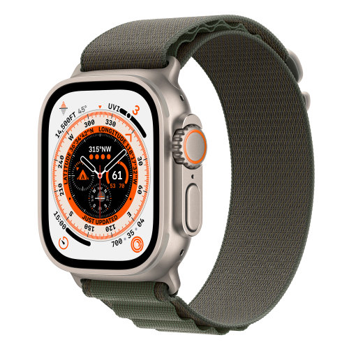 Apple Watch Ultra Cellular, 49mm Titanium Case with Green Alpine Loop -medium