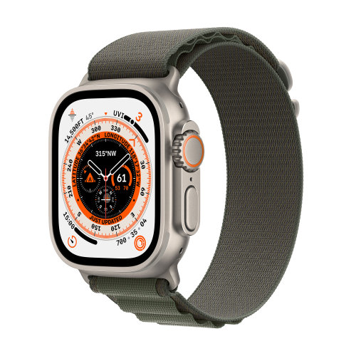 Apple Watch Ultra Cellular, 49mm Titanium Case with Green Alpine Loop -medium