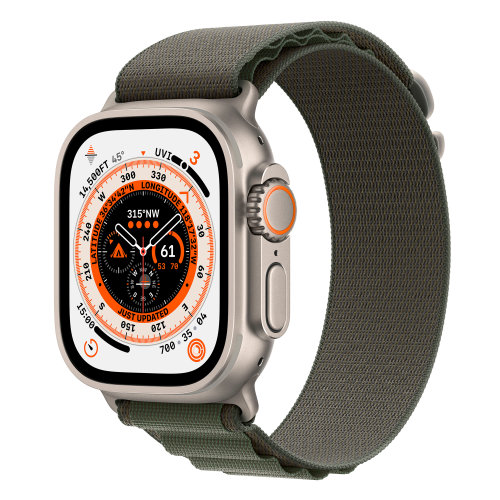 Apple Watch Ultra Cellular, 49mm Titanium Case with Green Alpine Loop -Small