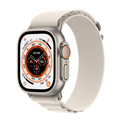 Apple Watch Ultra Cellular, 49mm Titanium Case with Starlight Alpine Loop - Medium