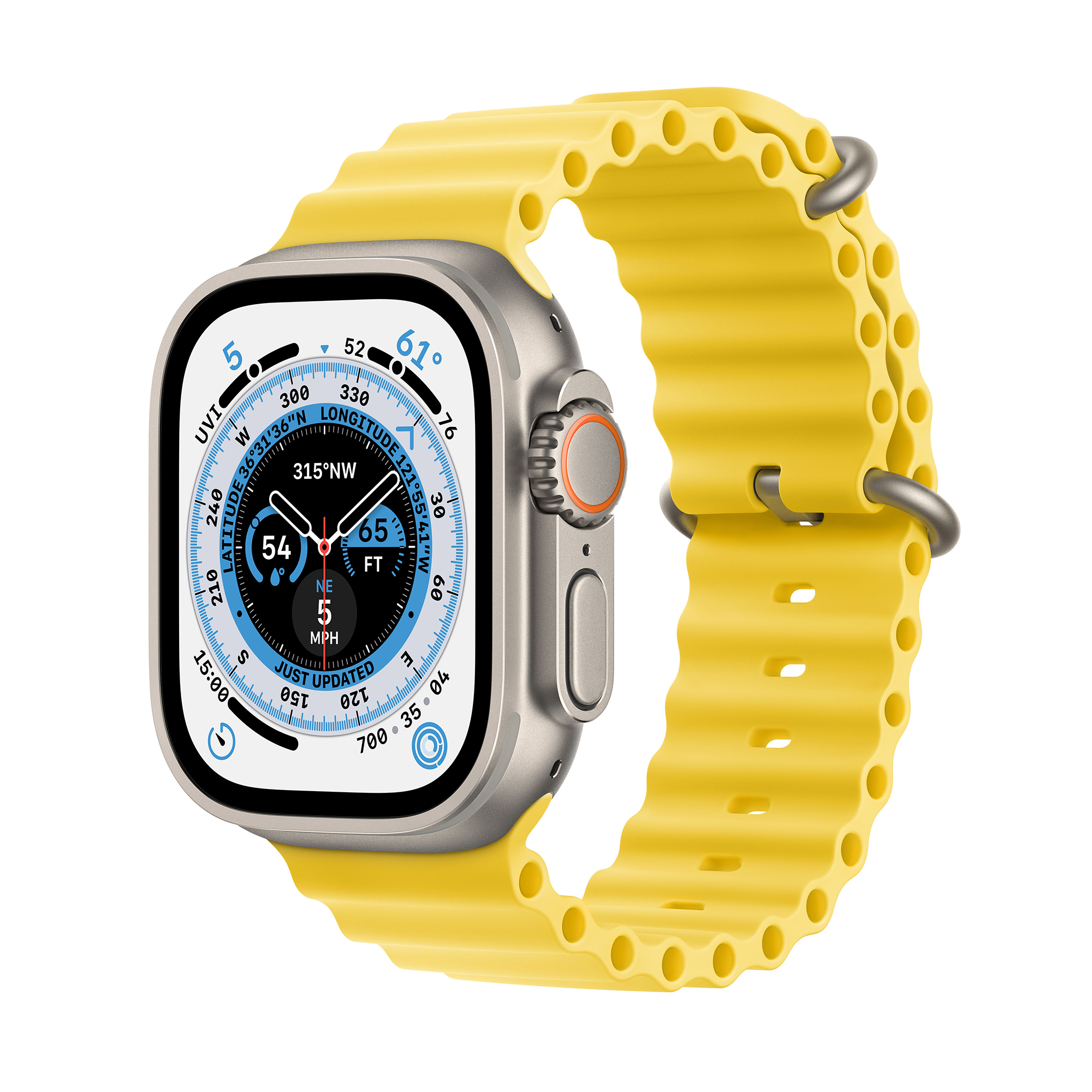Apple Watch Ultra Cellular, 49mm Titanium Case with Yellow Ocean Band