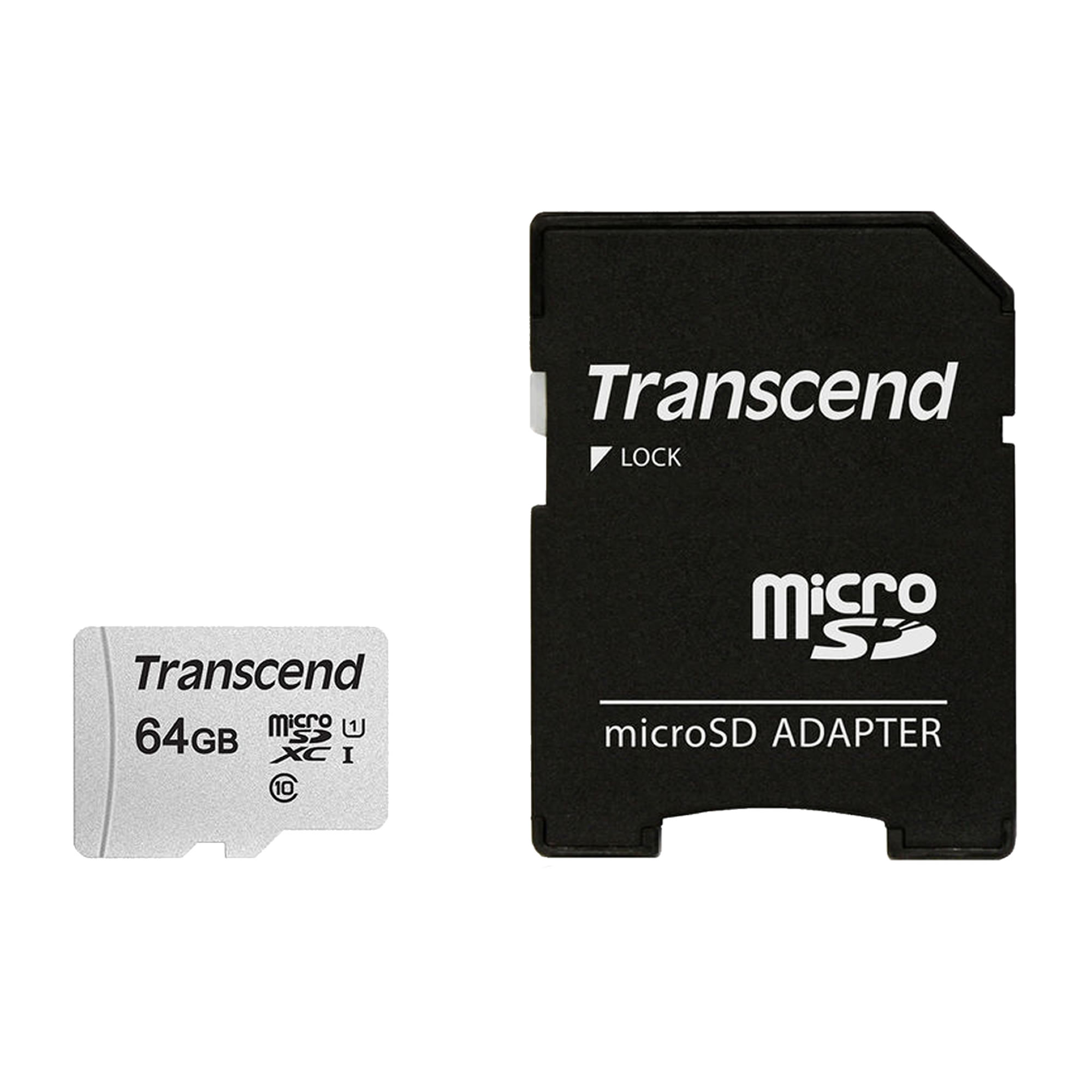Memory Card Transcend SD MICRO 64GB XC Class 10 + SD adapter 300s