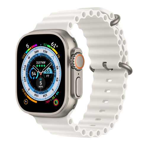 Apple Watch Ultra Cellular, 49mm Titanium Case with White Ocean Band