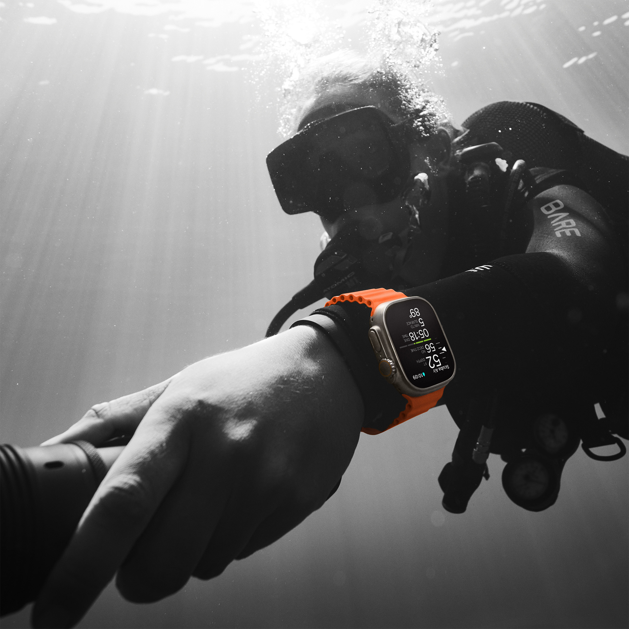 Apple Watch Ultra2 Cellular, 49mm Titanium Case w Orange Ocean Band