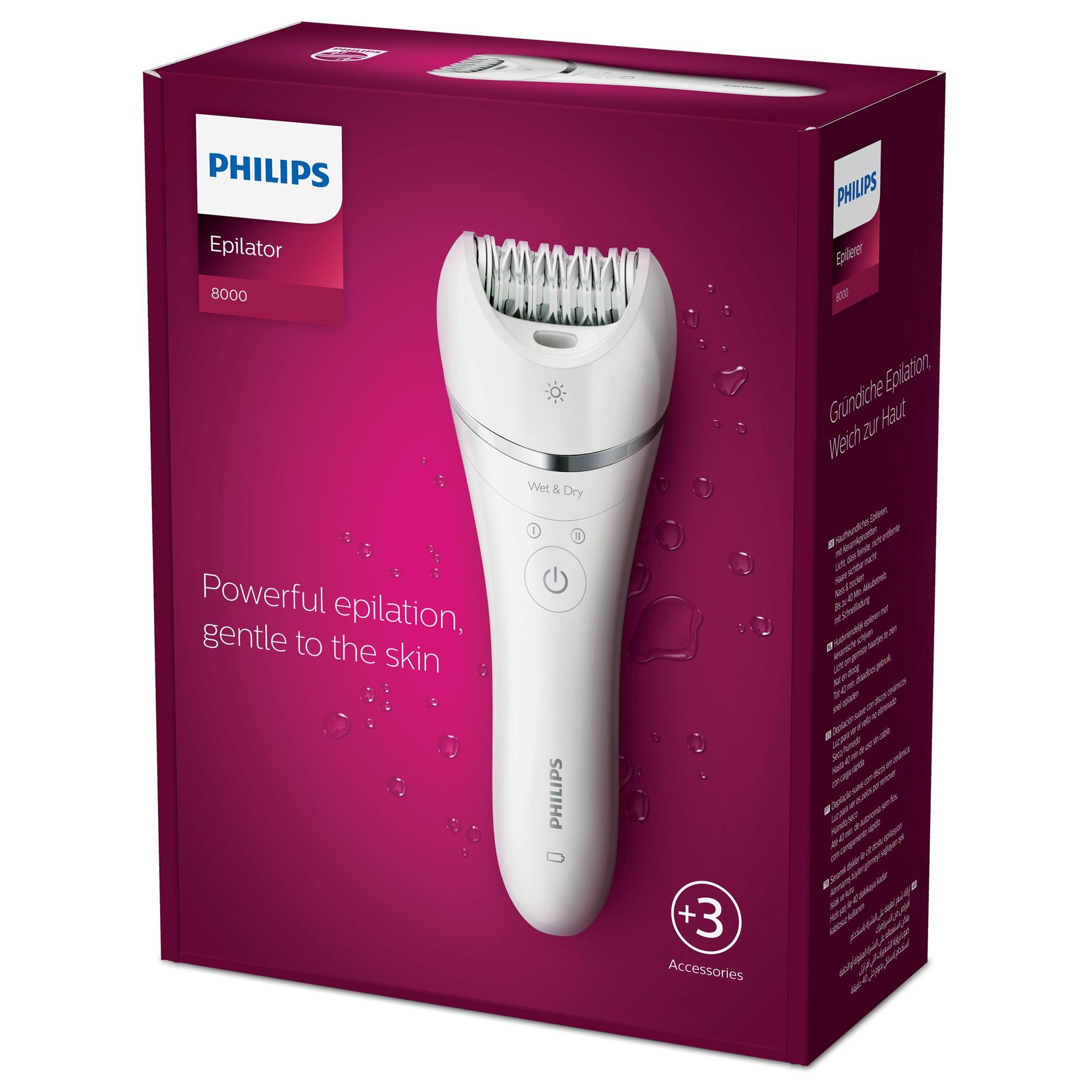 Philips Epilator Serija 8000 BRE700/00 – Za noge i tijelo, Wet & Dry + 3 nastavka