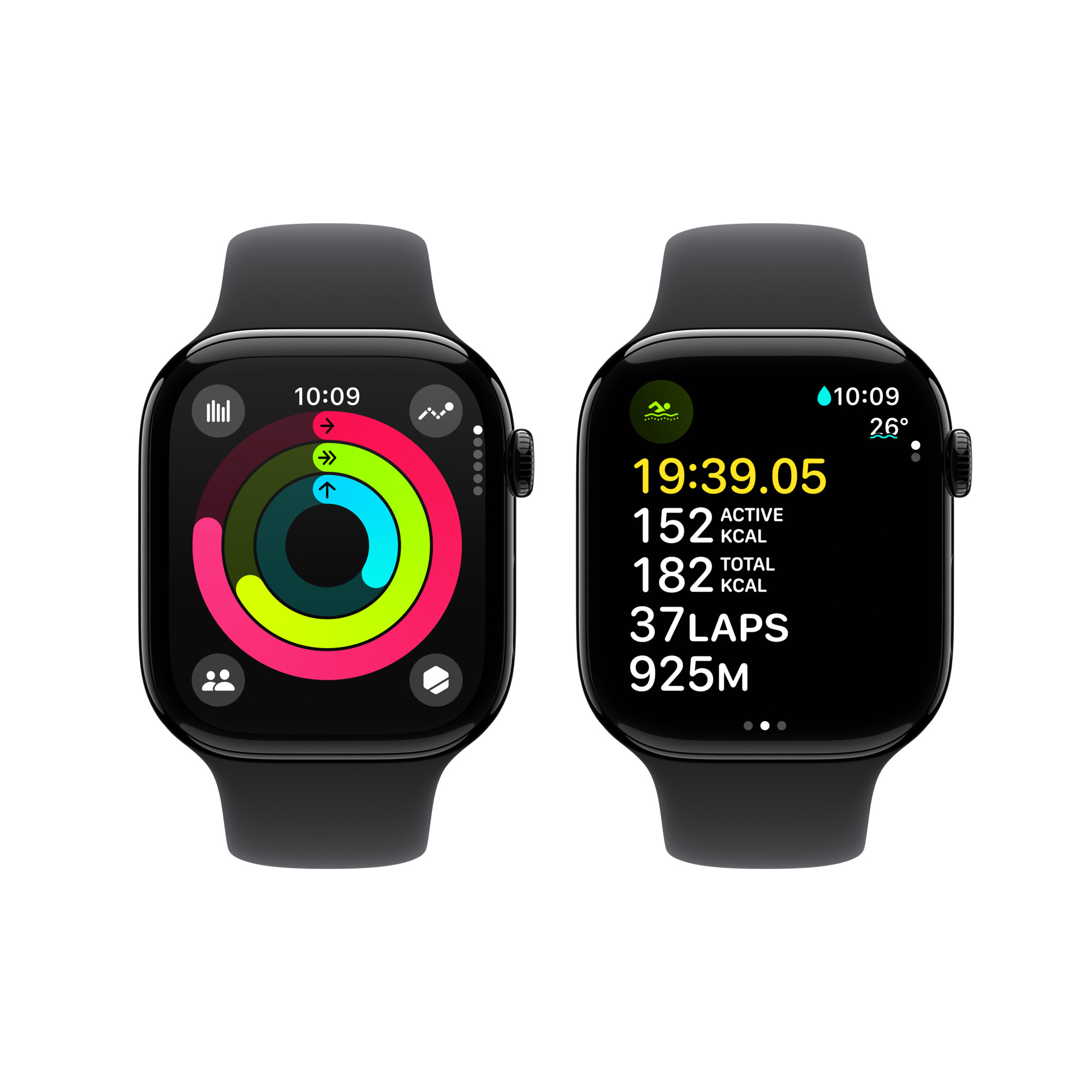 Apple Watch S10 GPS 46mm Jet Black Alu Case with Black Sport Band - S/M