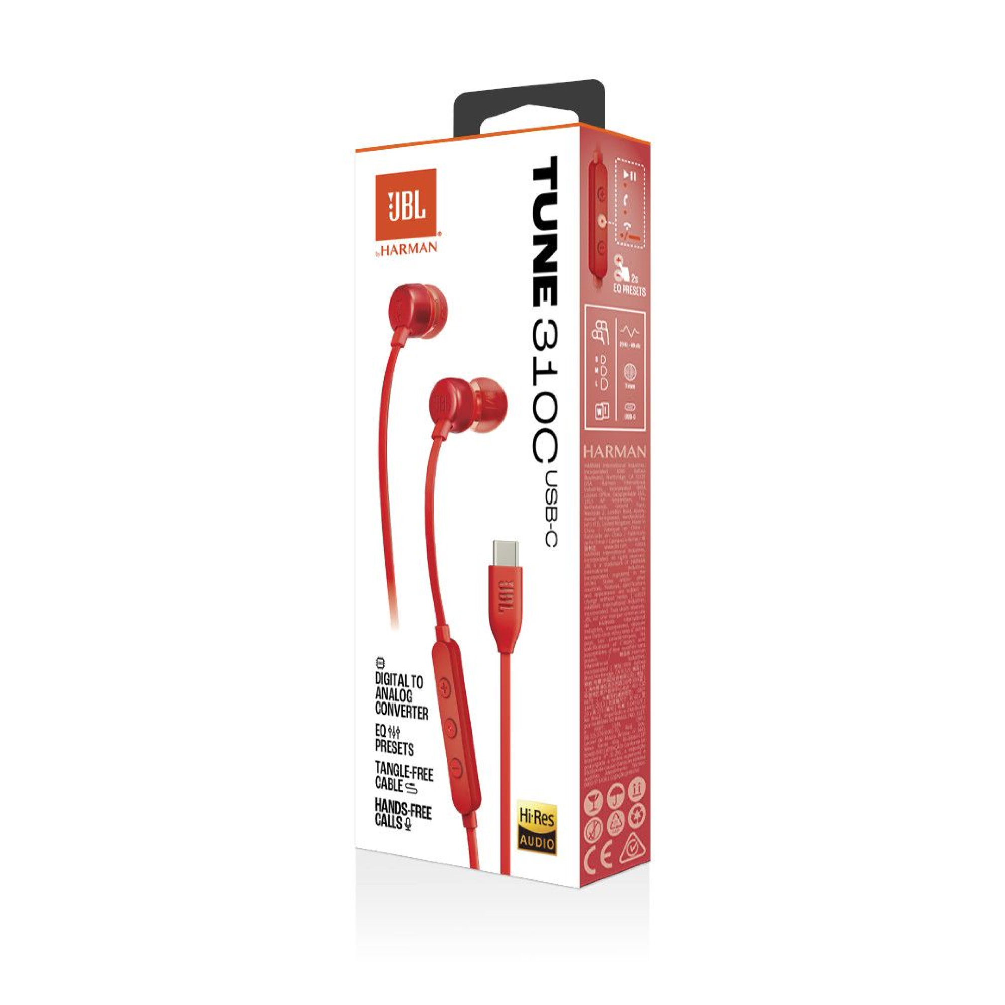 Slušalice JBL T310C USB-C crvene